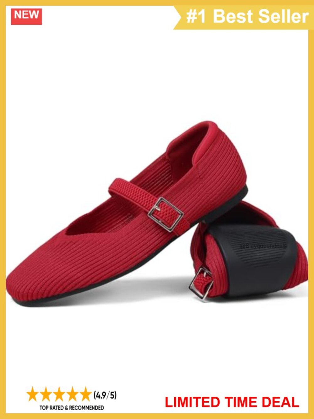 Knit Mary Jane Flats Ankle Strap Arch Support Ballerina